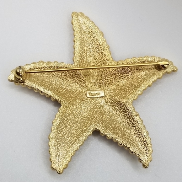 Trifari Enamel Starfish Brooch Pin Vintage Gold Tone Nautical Ocean Beach Animal - Picture 4 of 11